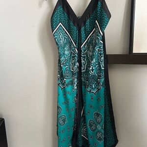 MICHAEL Michael Kors Teal Paisley Maxi Dress with Black Trim